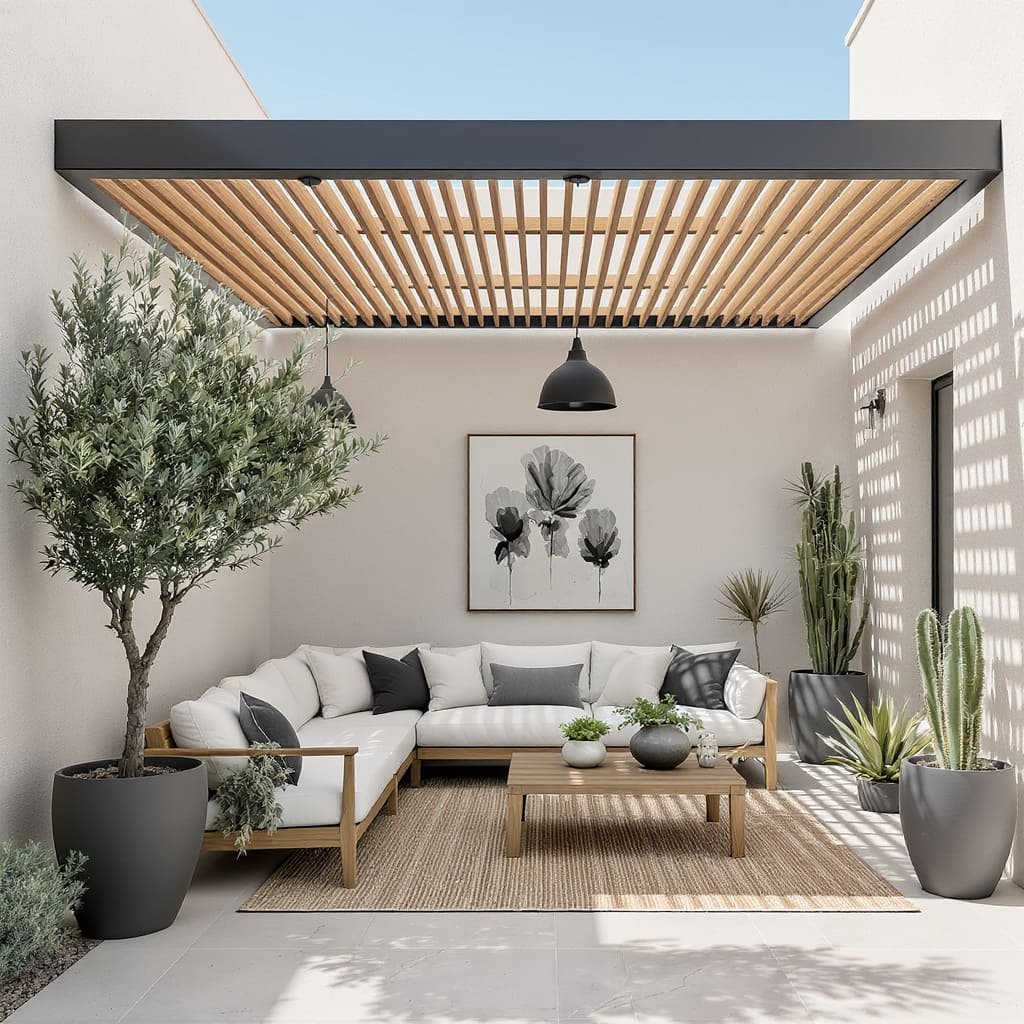 Modern Slatted Pergola Lounge