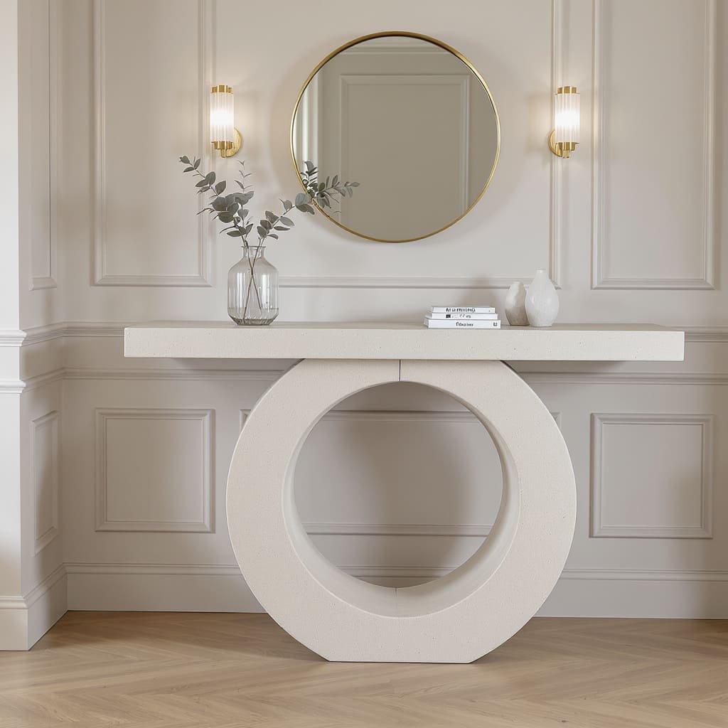 Monolithic Ring Base Console Table with Architectural Form