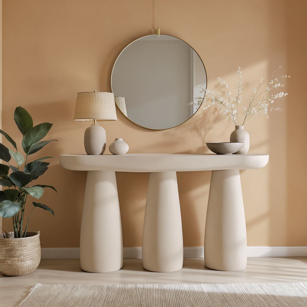 Organic Sculptural Console Table with Rounded Pillar Base