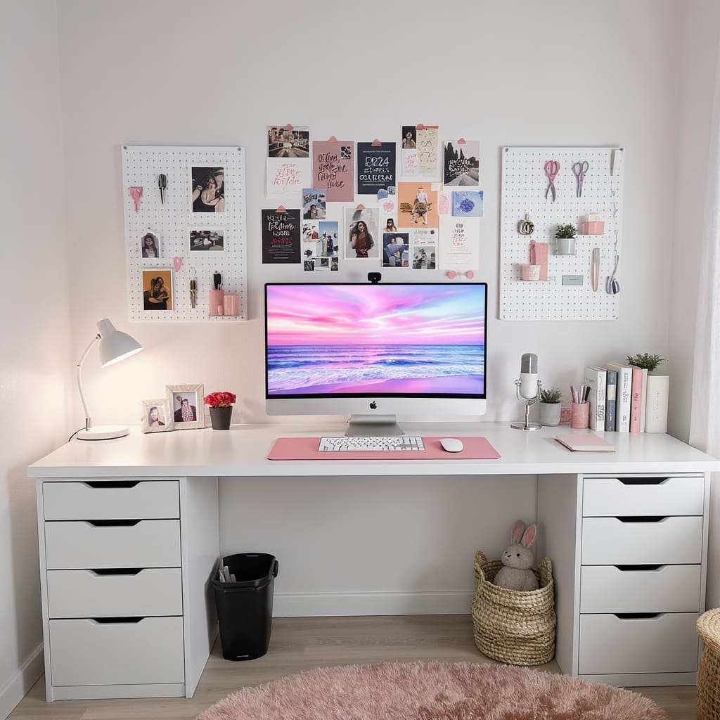 Pink Mood Board Cozy Workspace