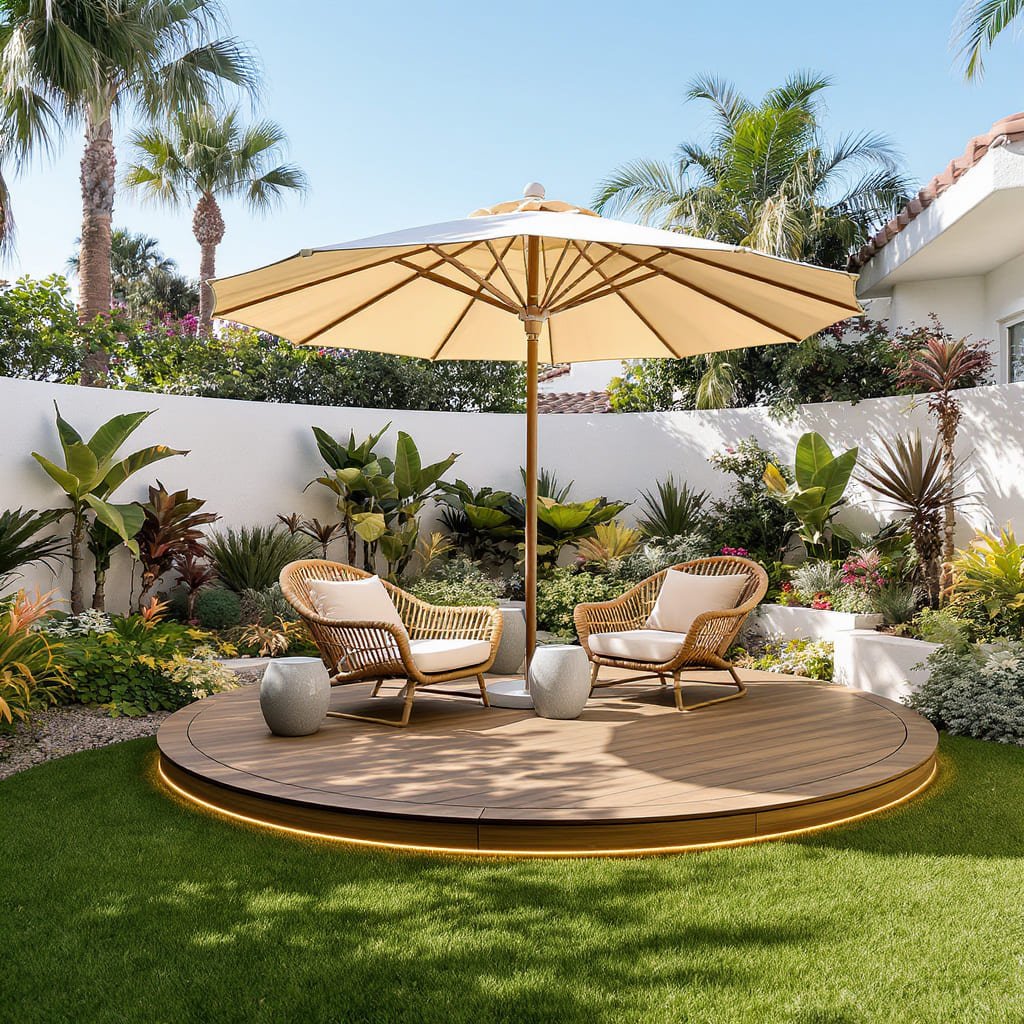 Round Deck Lounge with Umbrella Shade