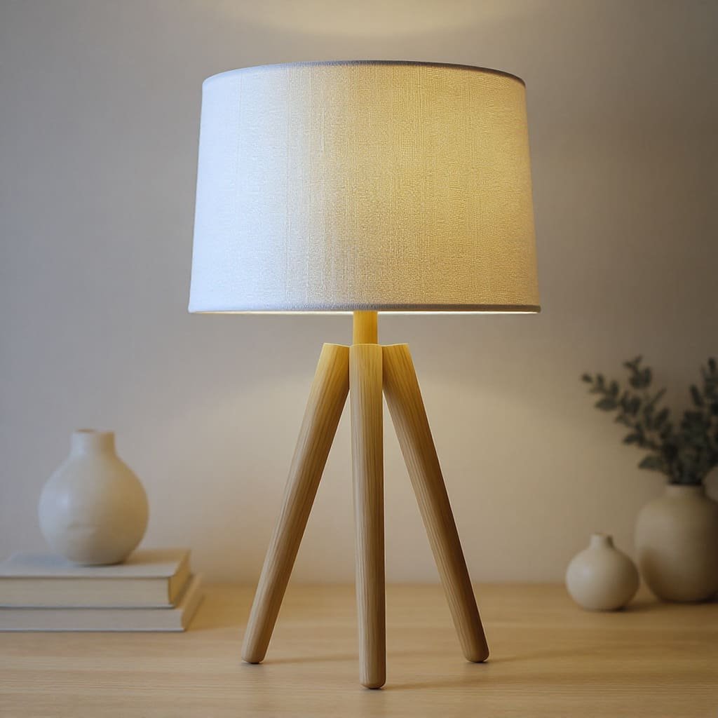Scandinavian Tripod Wood Table Lamp