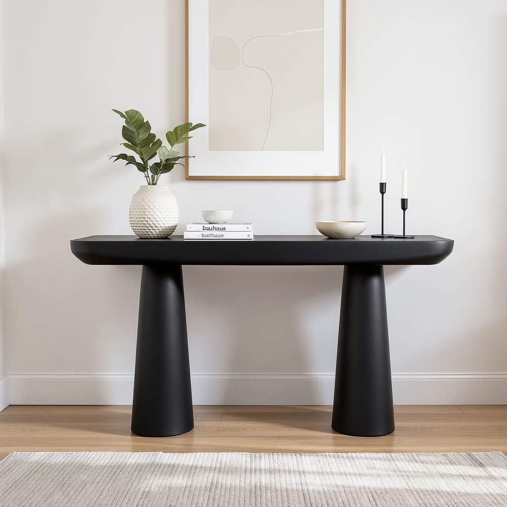 Sculptural Pedestal Black Console Table
