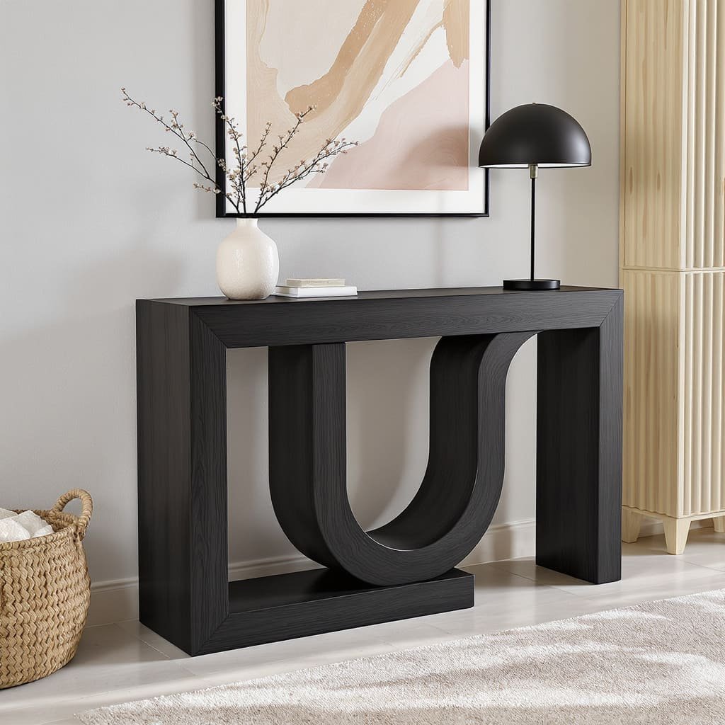 Sculptural U Base Black Console Table