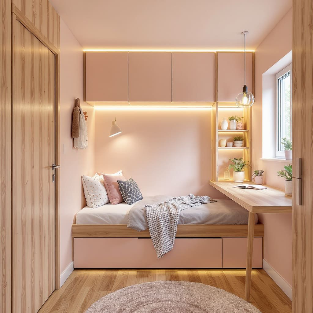 Soft Blush Study Wall Tiny Room