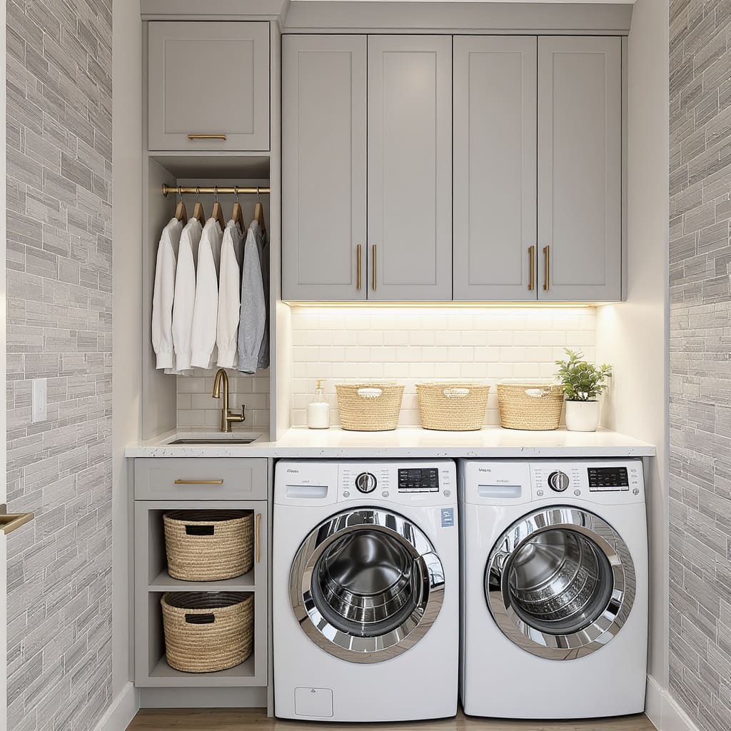 Soft Gray Scandinavian Laundry Nook