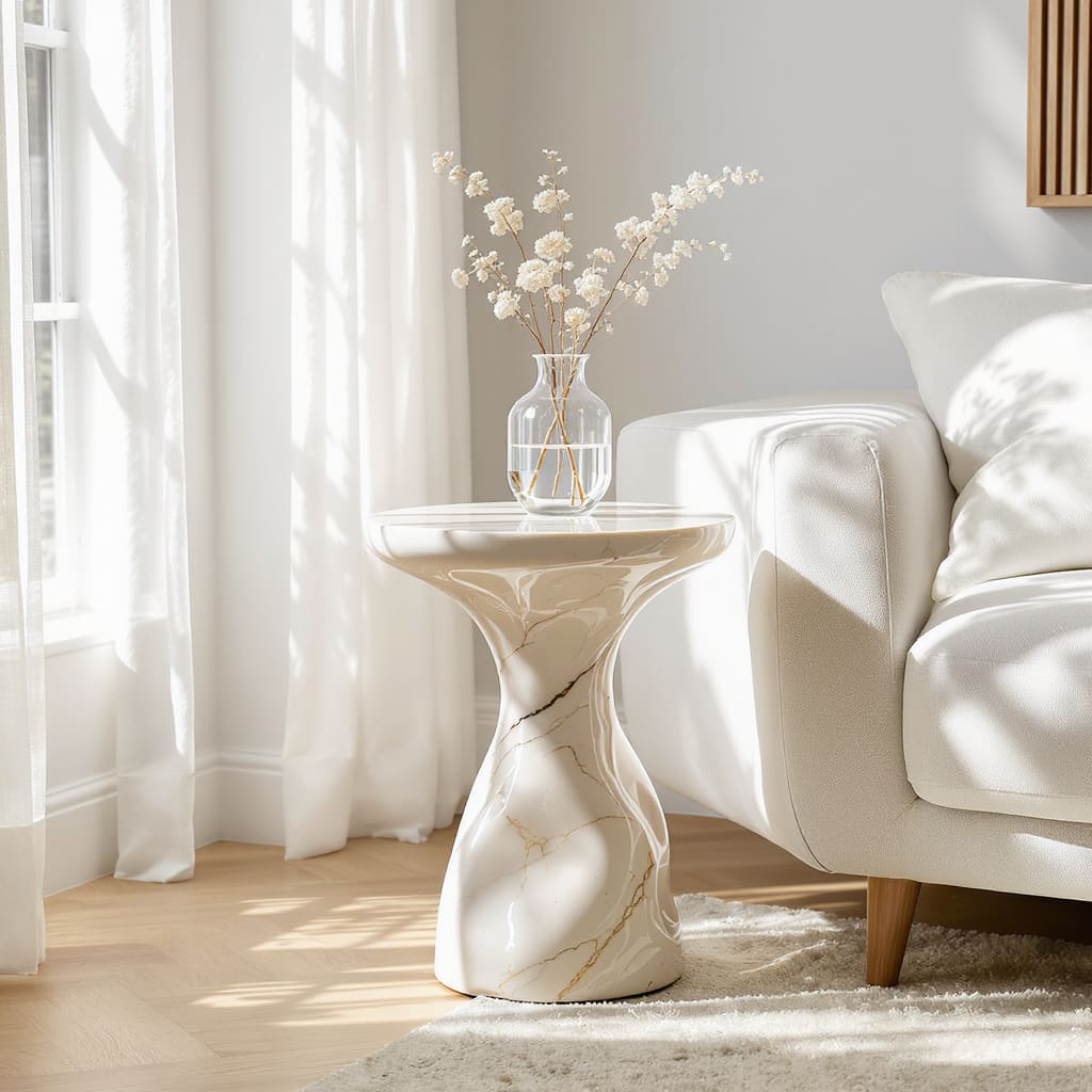 Sunlit Swirl Marble Side Table