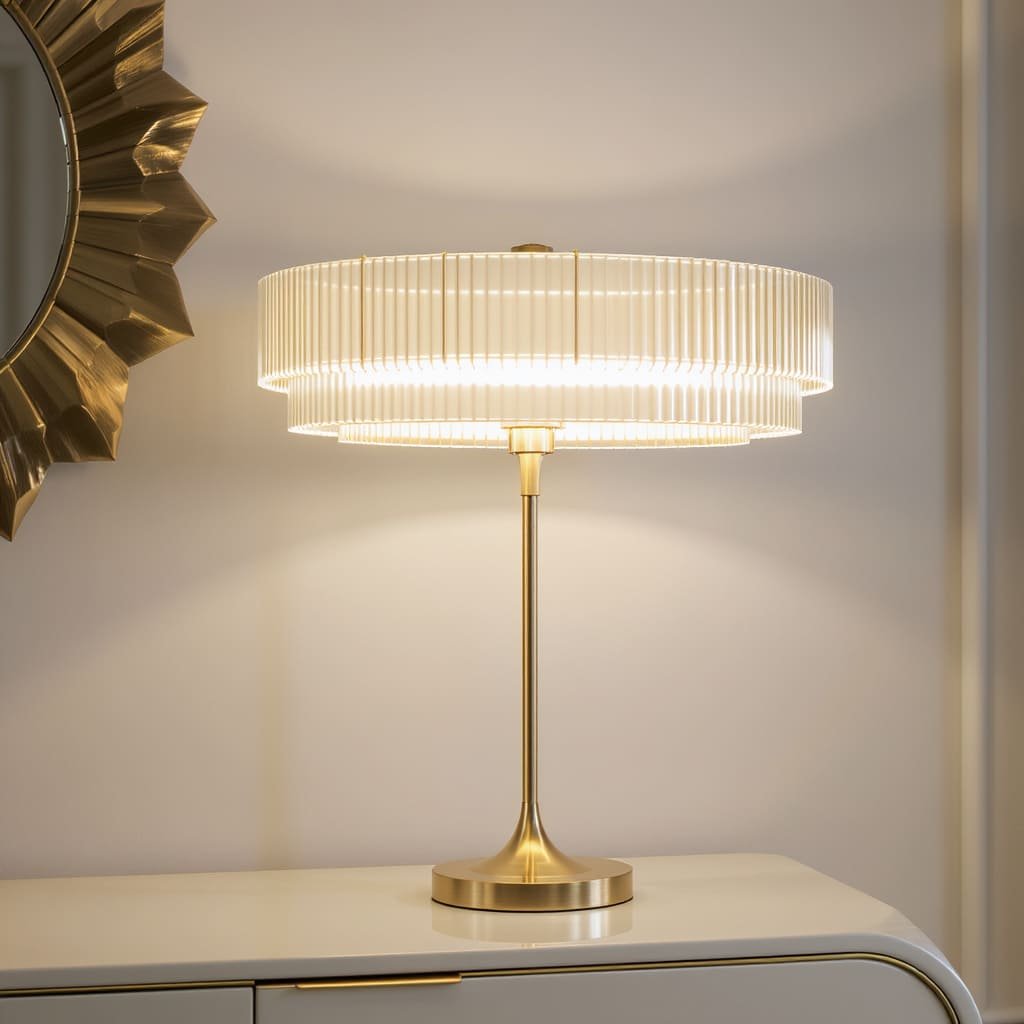 Tiered Ribbed Drum Brass Table Lamp