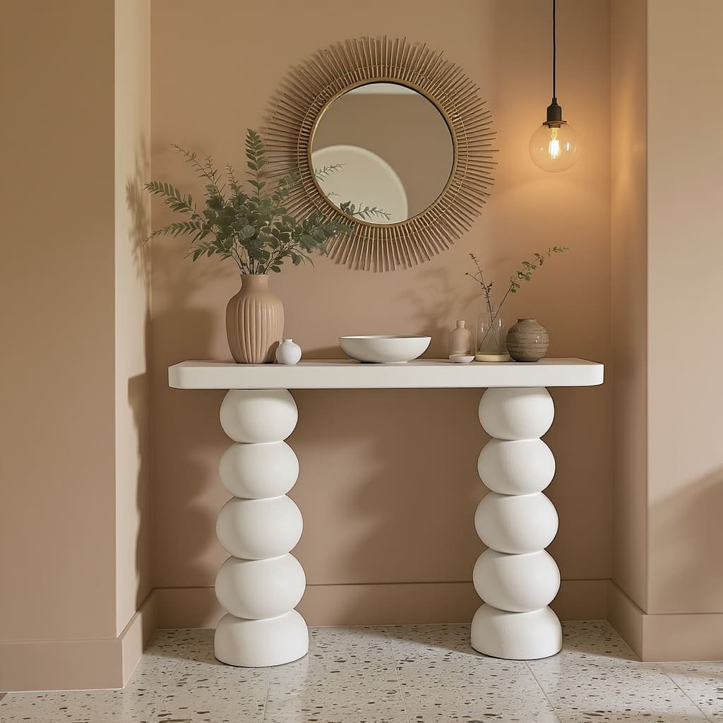 Totemic Sculptural Console Table with Stacked Orb Base