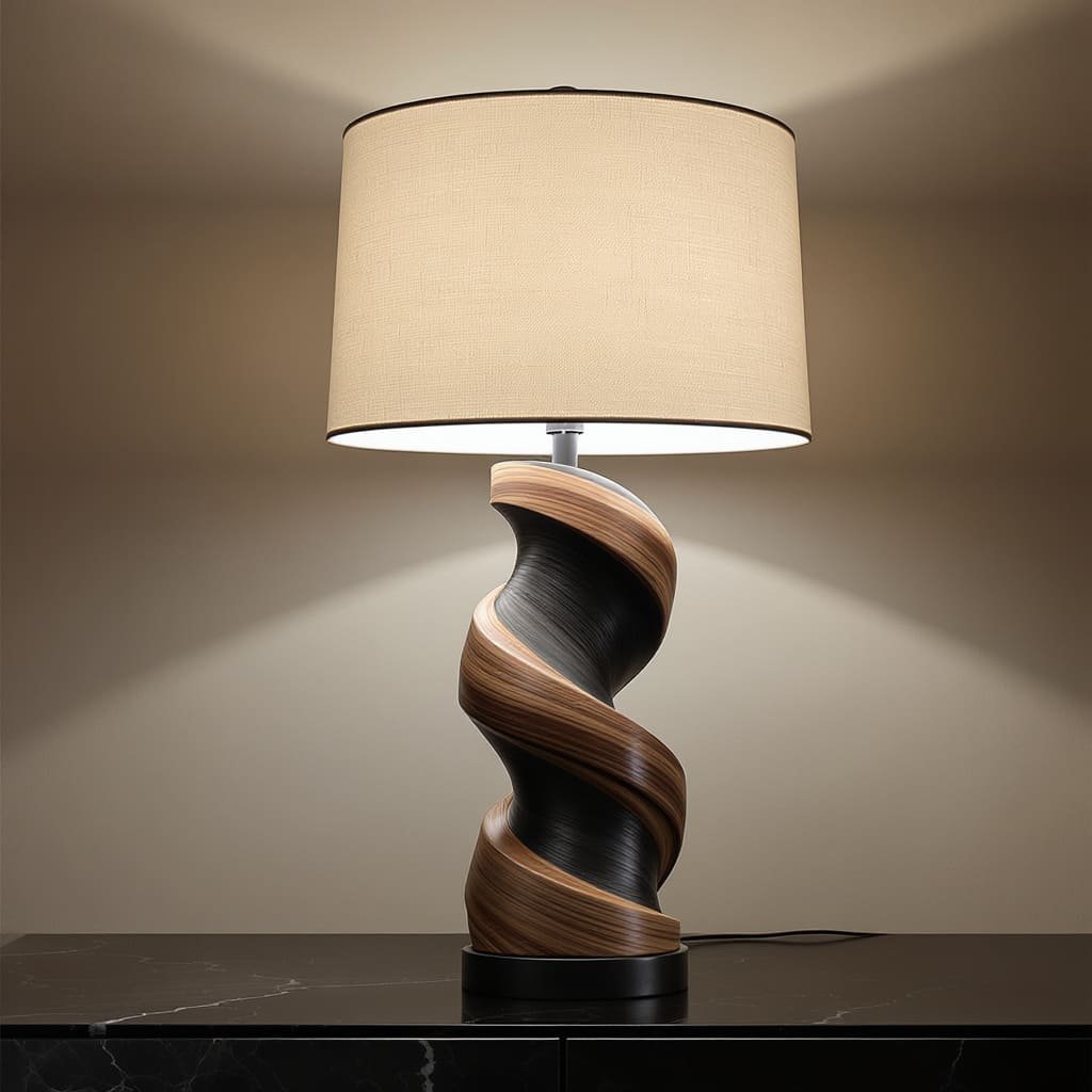 Twisted Wood Spiral Table Lamp