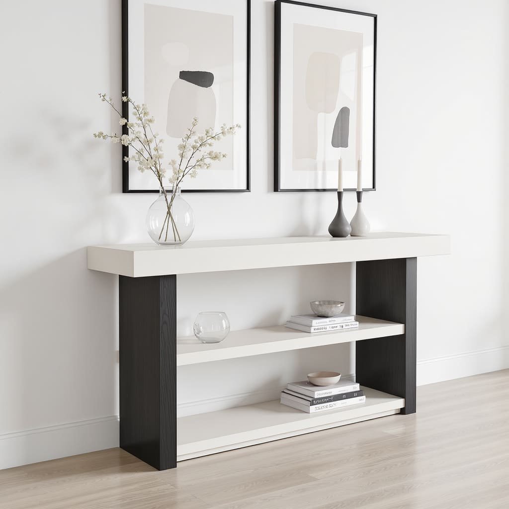 Two Tone Architectural Console Table with Open Shelving