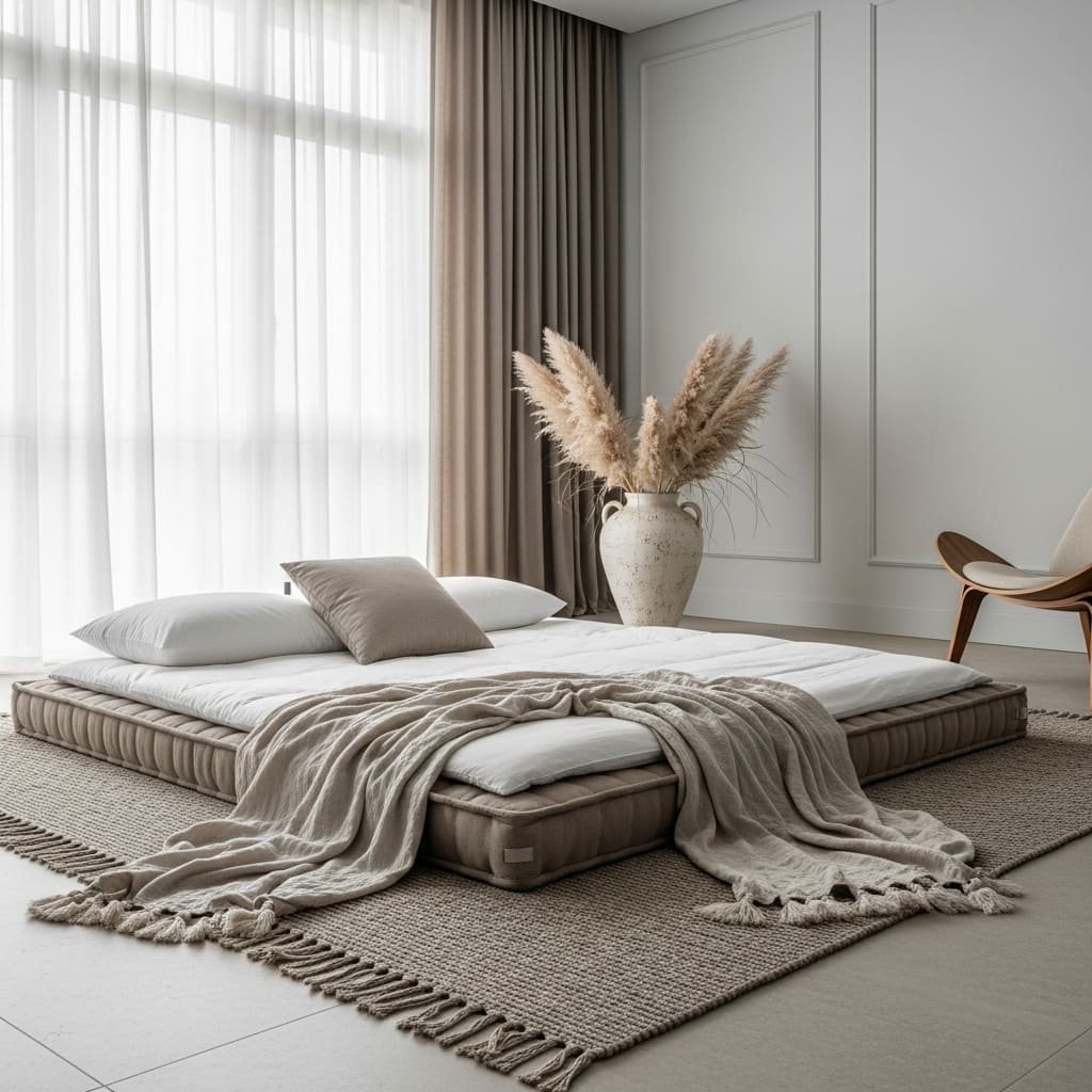 Airy Minimal Floor Bed with Soft Neutral Textures
