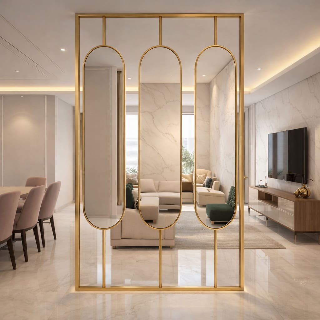 Arch Frame Glass Panel Living Room Partition