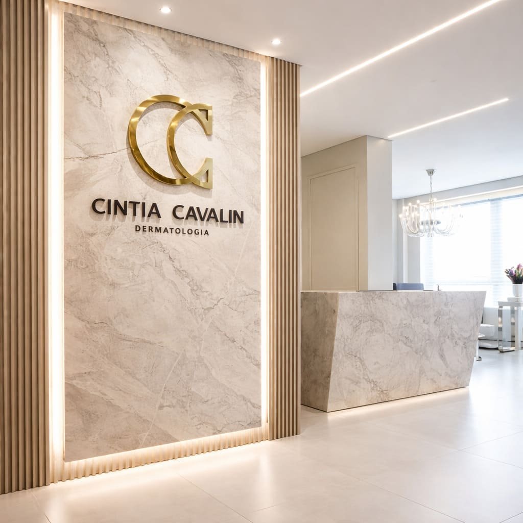 Backlit Marble Logo Feature Wall with Gold Letter Signage
