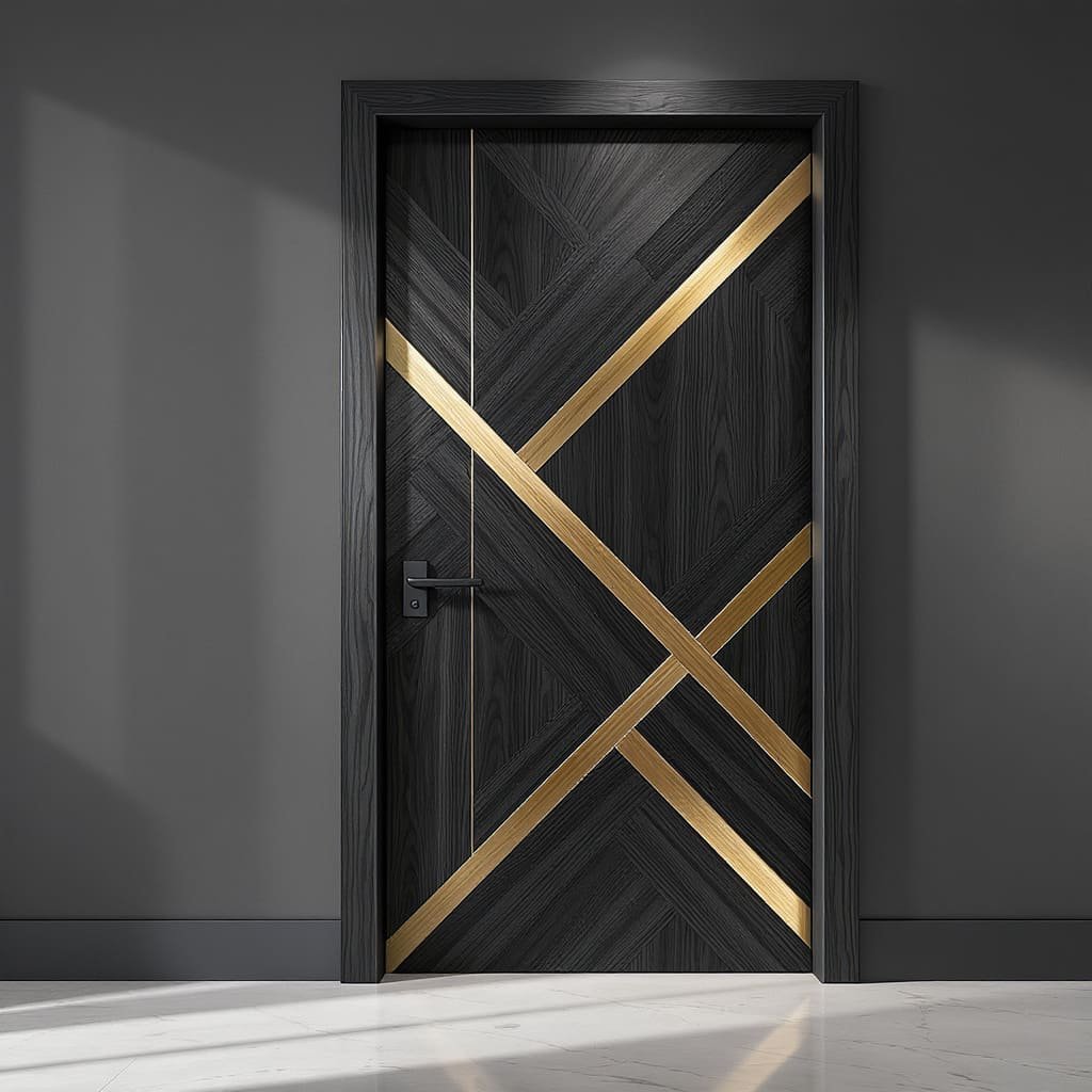 Black Herringbone Brass Inlay Bedroom Door