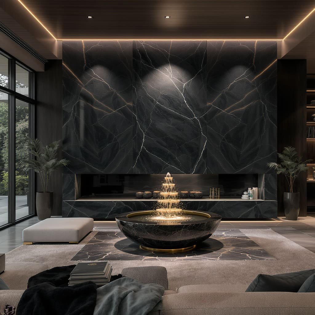 Black Marble Bowl Centerpiece Fountain