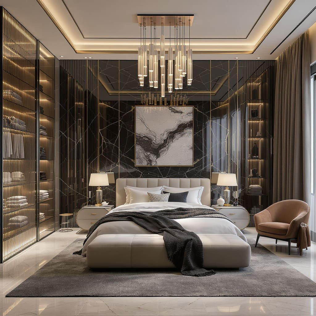 Black Marble and Gold Glam Bedroom