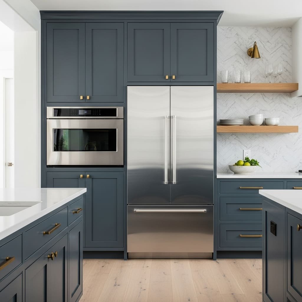 Blue Kitchen Cabinet Wall With Built In Appliances