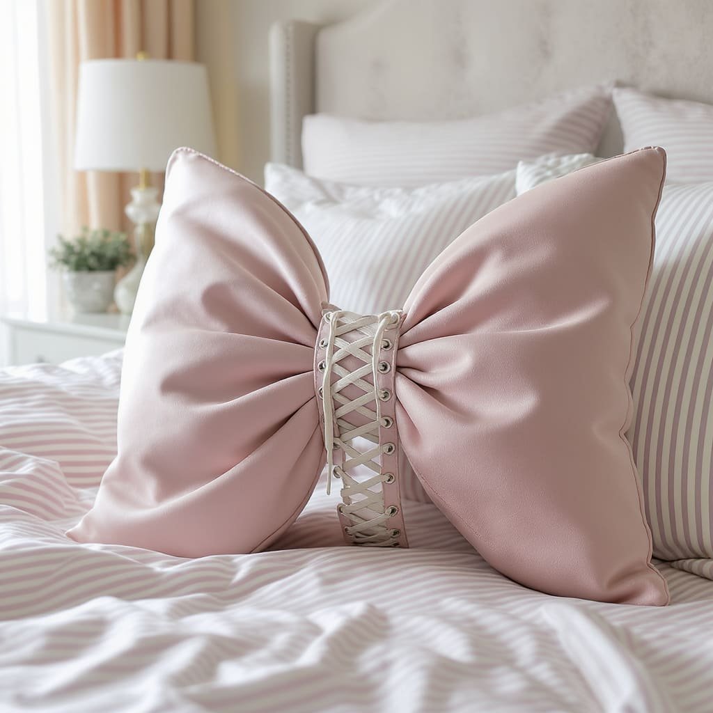 Blush Bow Lace-Up Cushion
