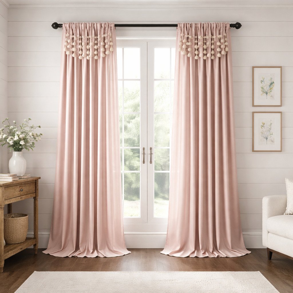Blush Pom Pom Tassel Curtain Panels