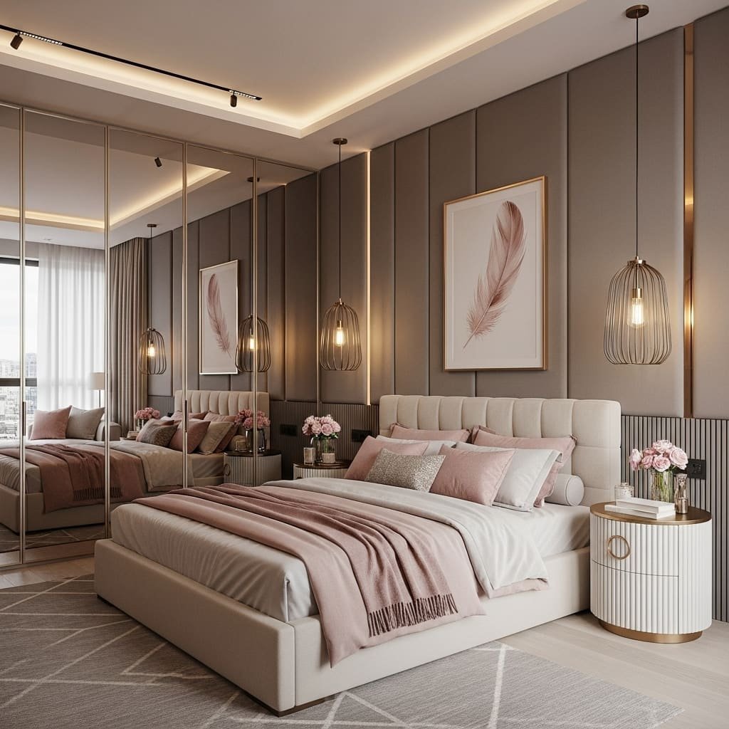 Blush and Taupe Modern Glam Bedroom