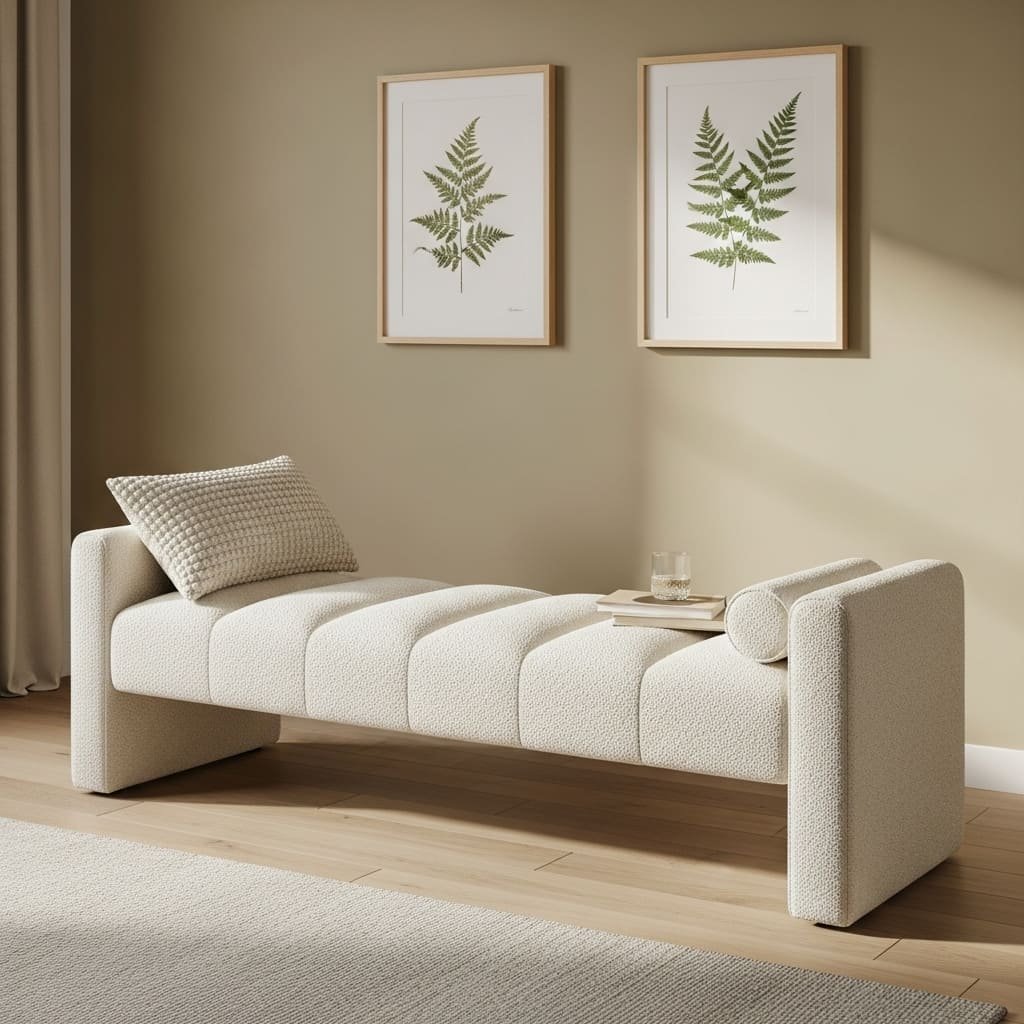 Bouclé Channel-Tufted Bed Bench with End Panels