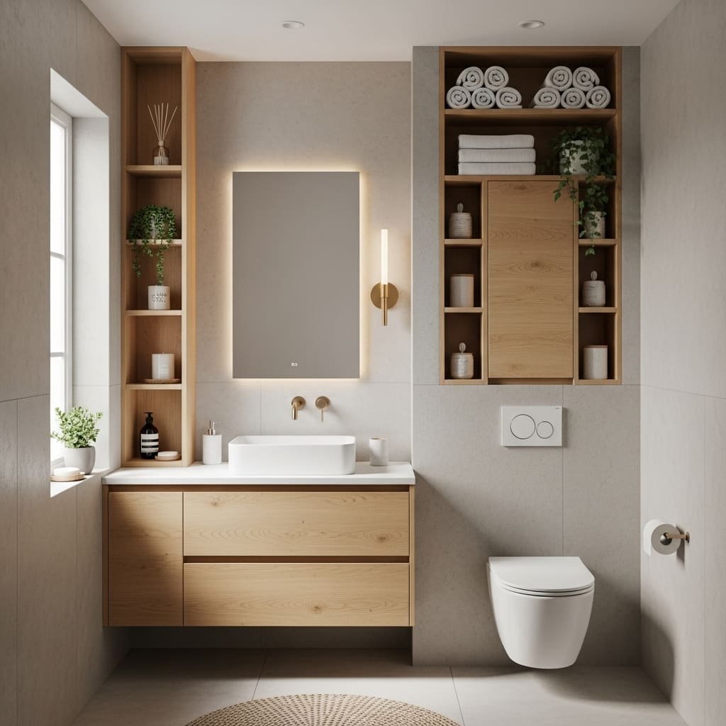 Built in Wall Niche Cabinet With Open Shelves