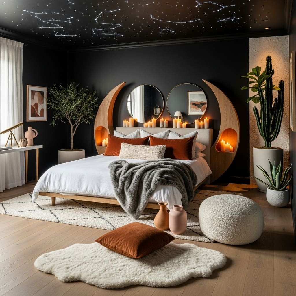 Celestial Boho Bedroom with Moon Headboard
