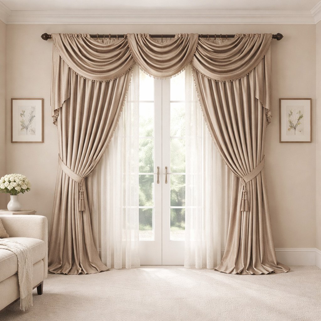 Classic Swag Valance Curtains with Sheer Inner Layer