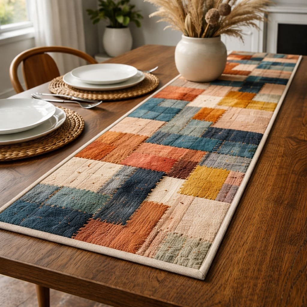 Color Block Patchwork Woven Table Runner