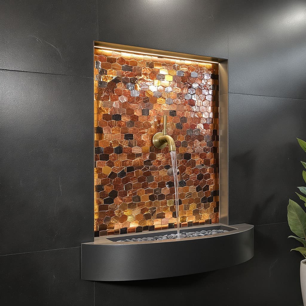 Copper Mosaic Niche Wall Fountain