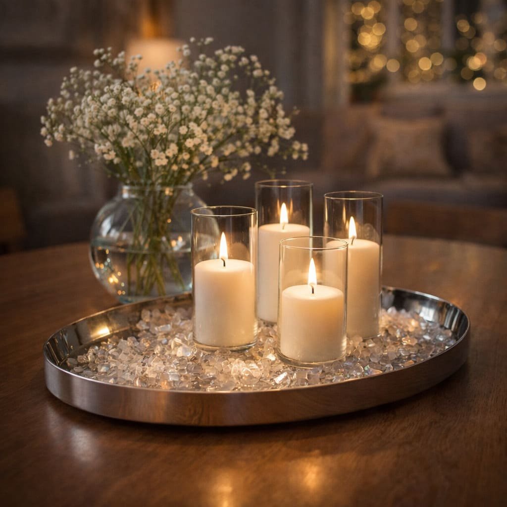 Crystal Glow Candle and Baby’s Breath Tray Centrepiece