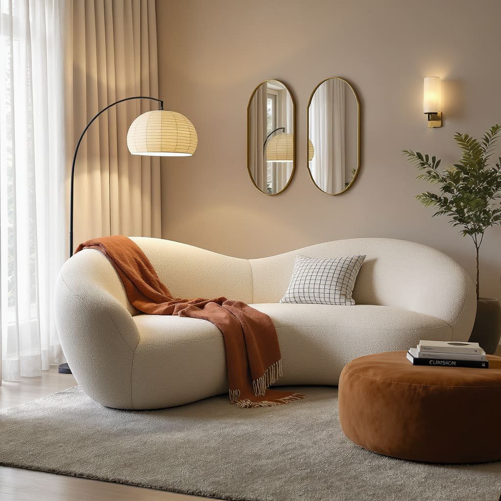 Curved Bouclé Bedroom Sofa