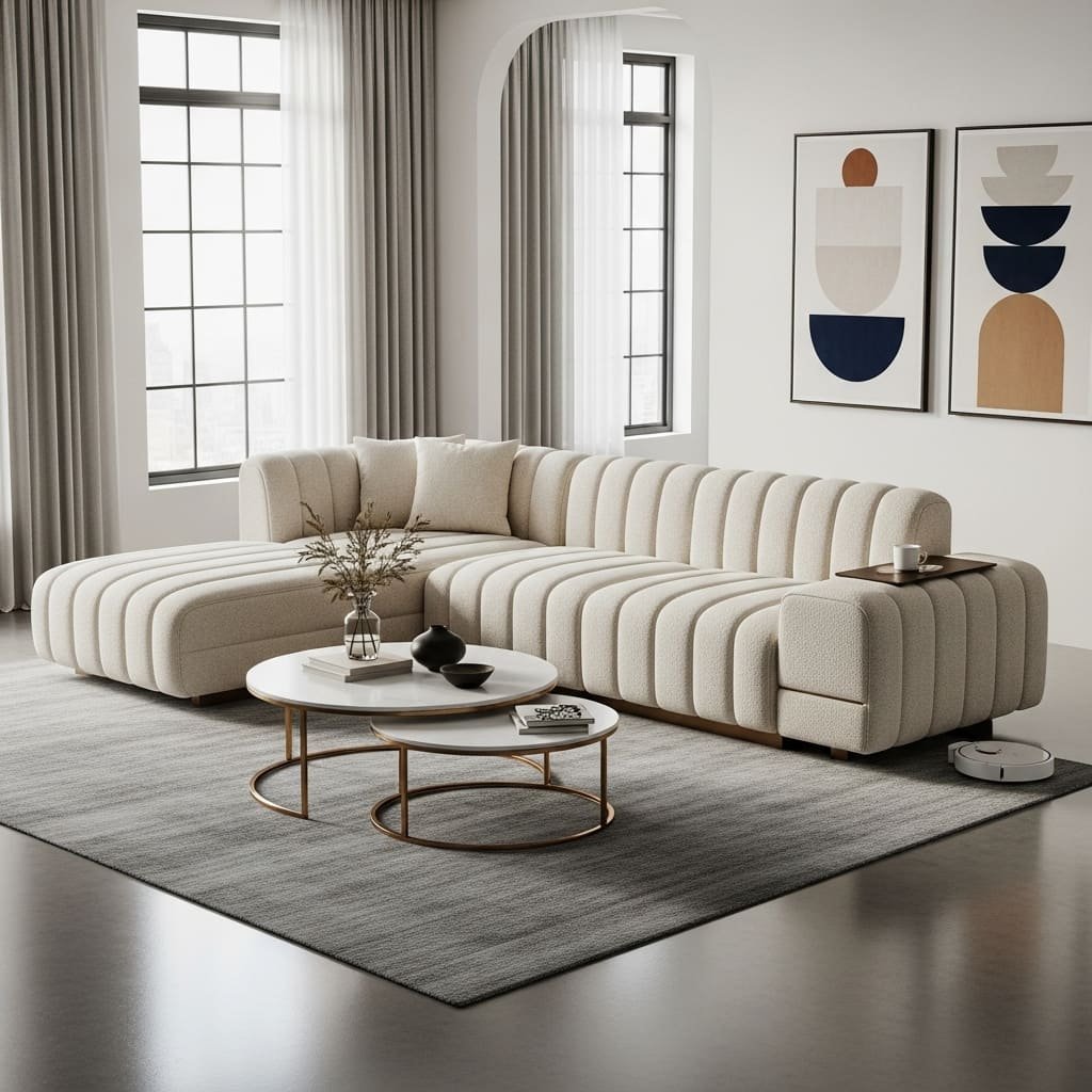 Curved Boucle L Shape Sofa Sectional