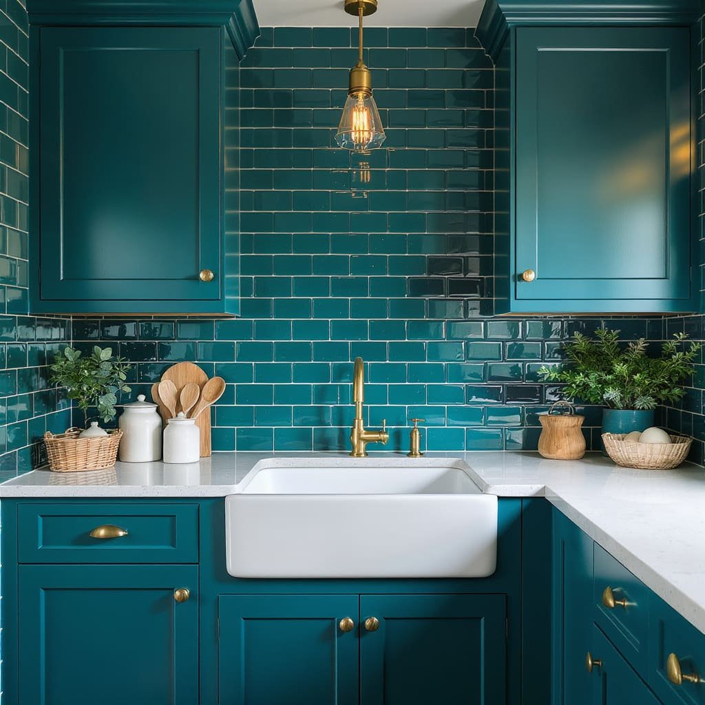 Deep Teal Monochrome Cottage Kitchen