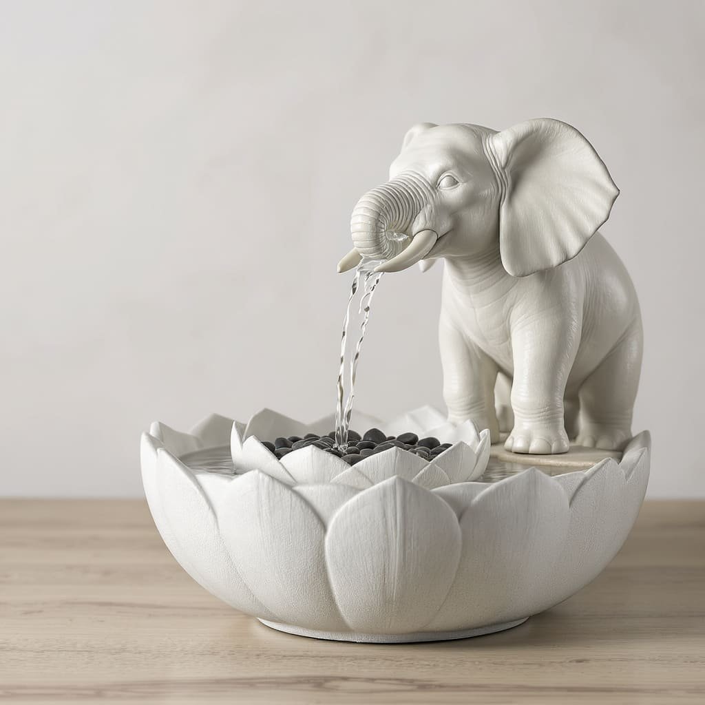 Elephant and Lotus Tabletop Zen Fountain