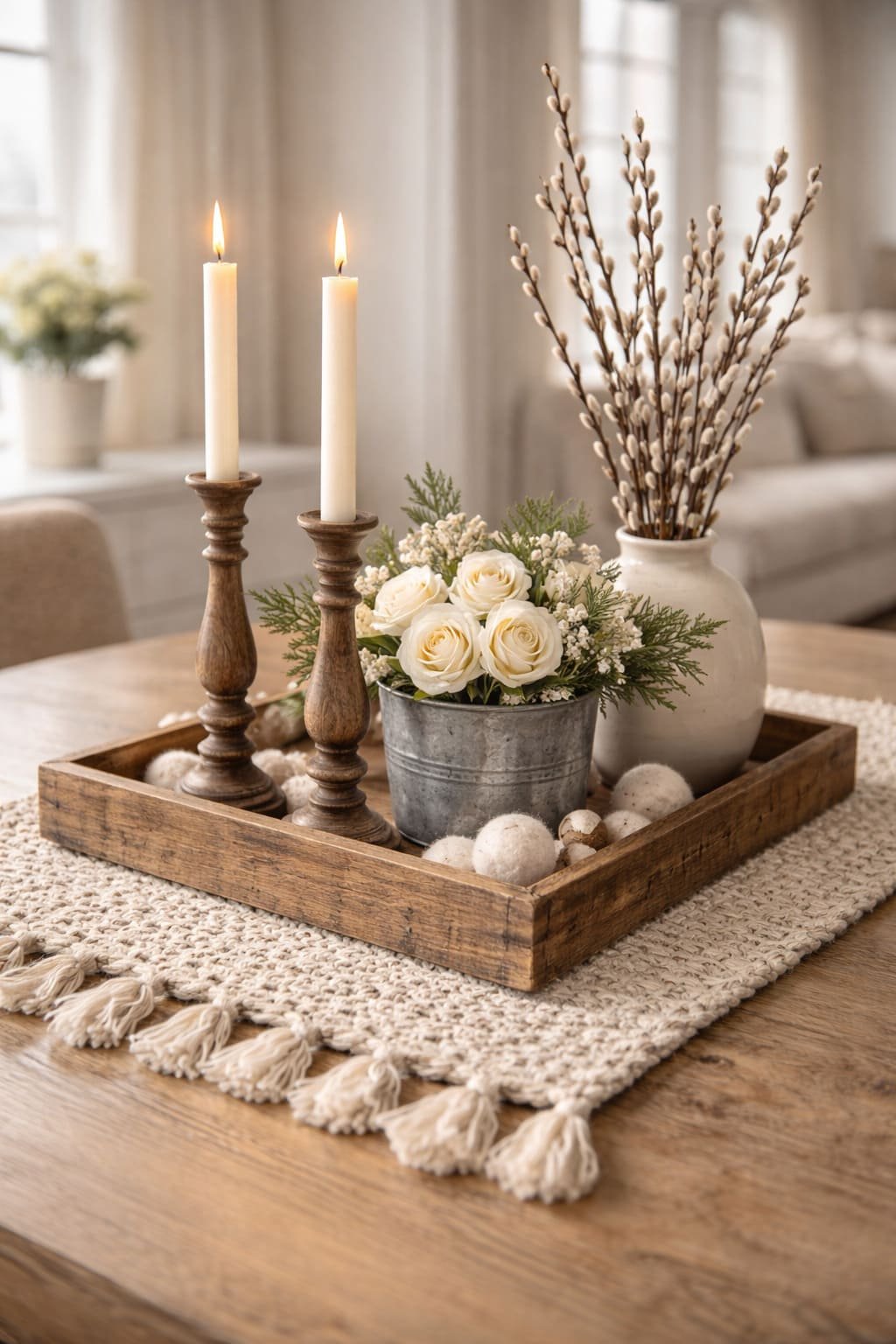 Farmhouse Tray Candle and Willow Centrepiece