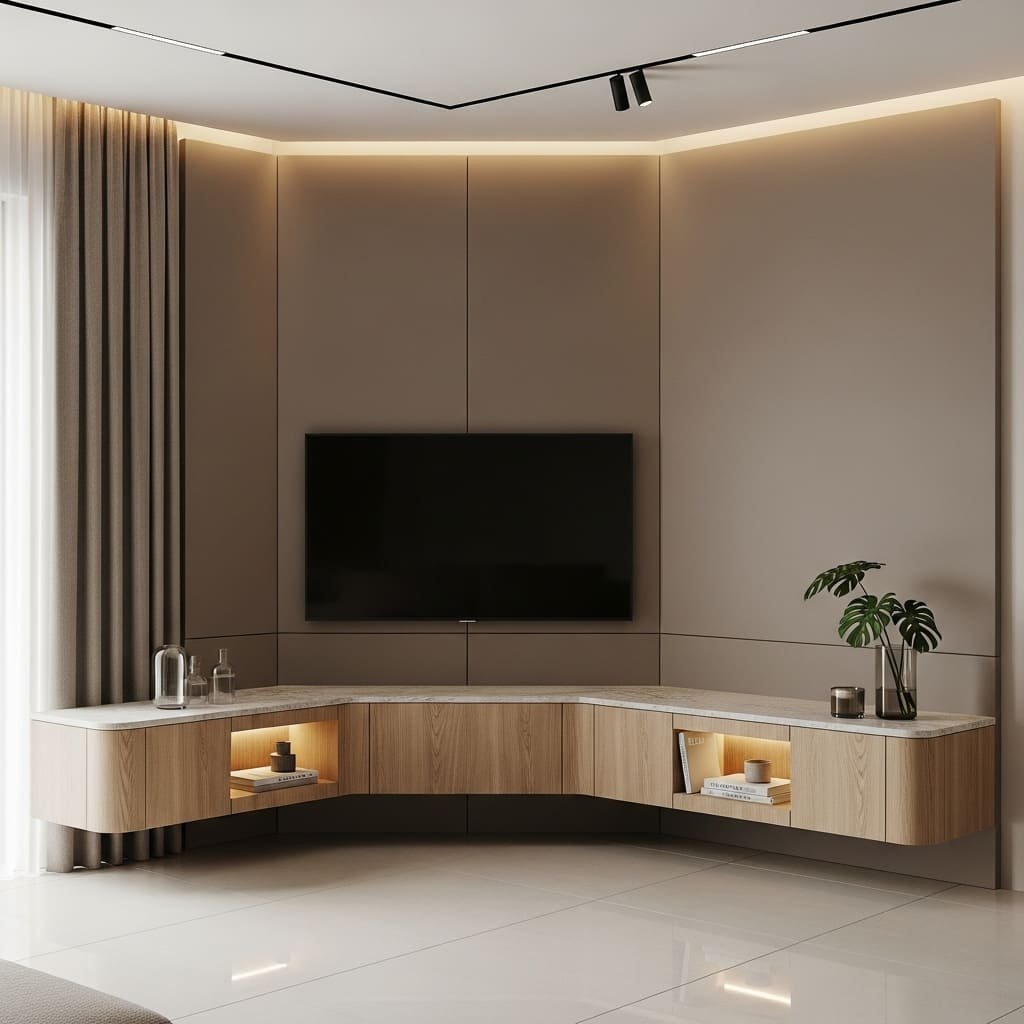 Floating L Corner TV Unit with Hidden LED Niches