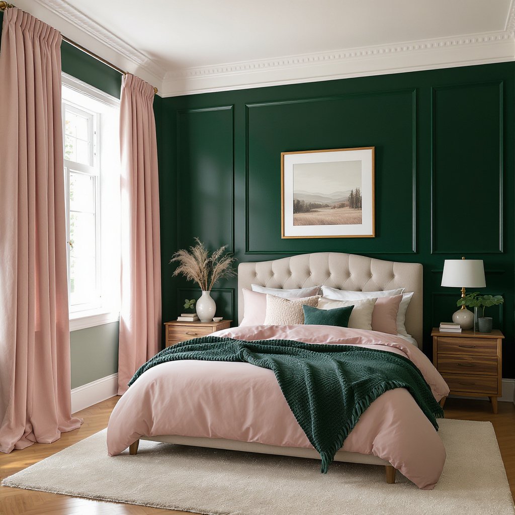 Forest Green and Dusty Blush Bedroom Color Combination