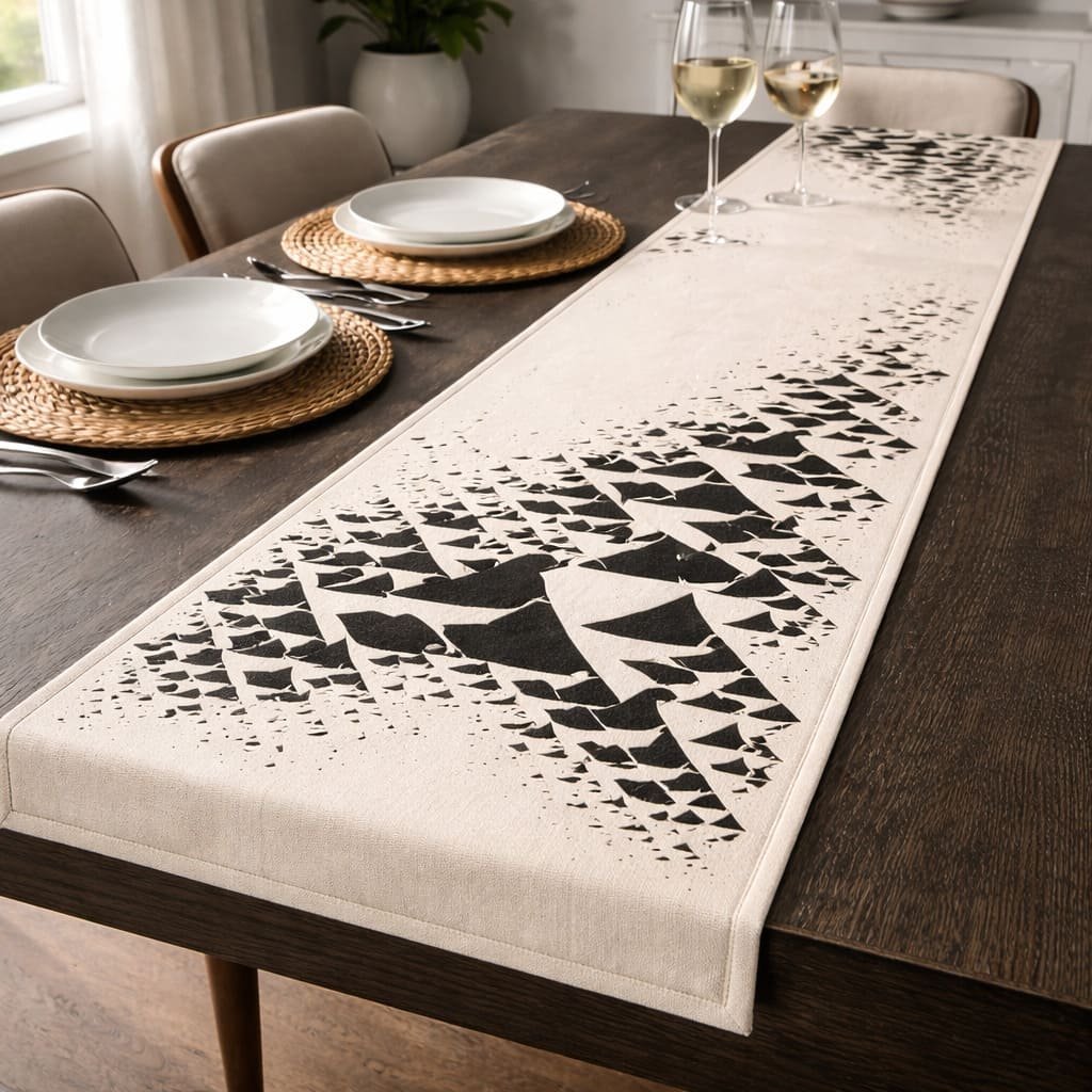 Fractal Fade Geometric Linen Table Runner