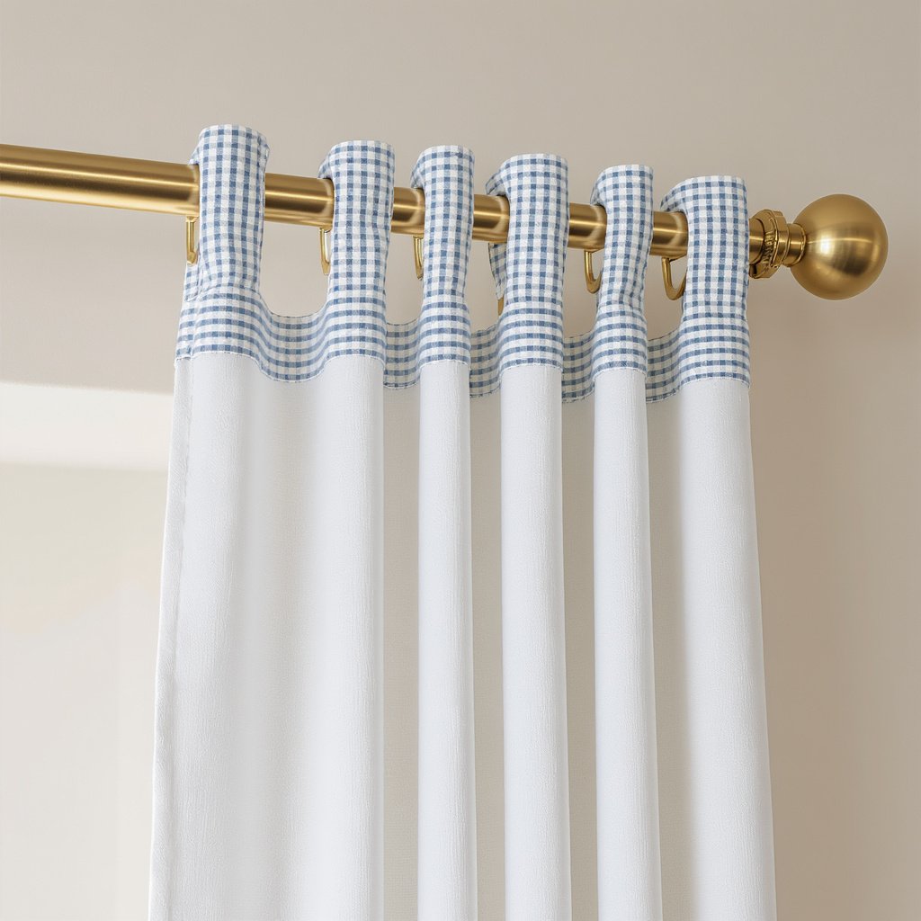 Gingham Tab Top Curtains with Brass Rod