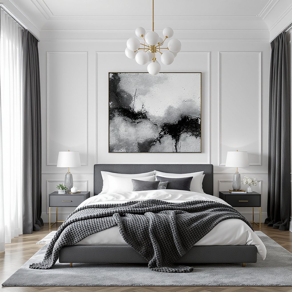 Glacier White and Graphite Gray Bedroom Color Combination
