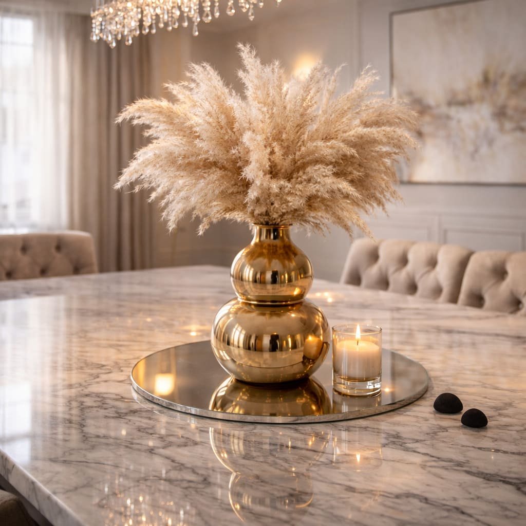 Glam Pampas and Gold Vase Centrepiece