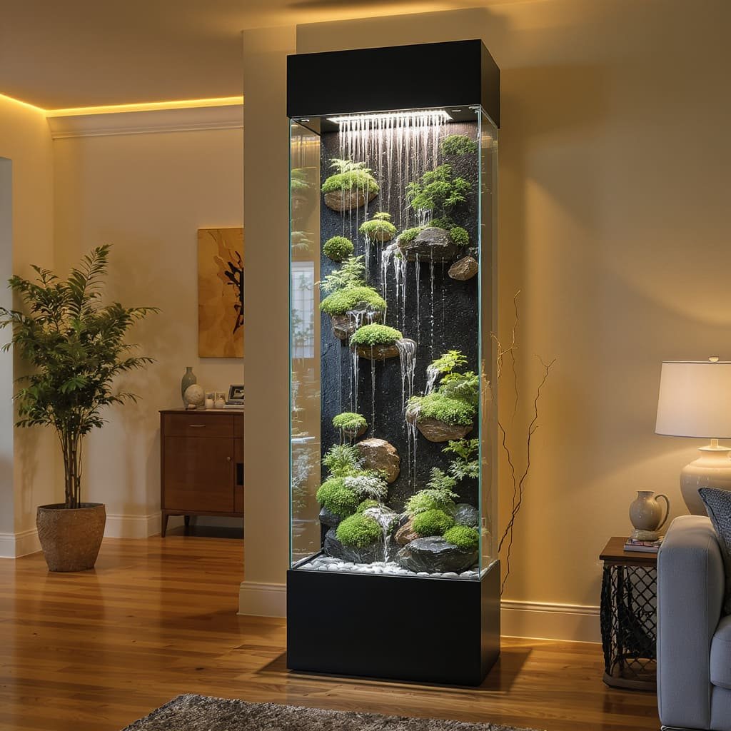 Glass Terrarium Column Waterfall Fountain