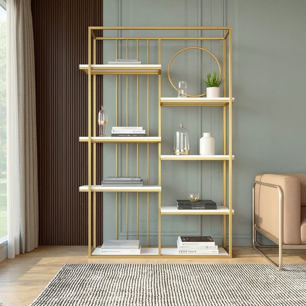 Gold Frame Freestanding Wall Showcase