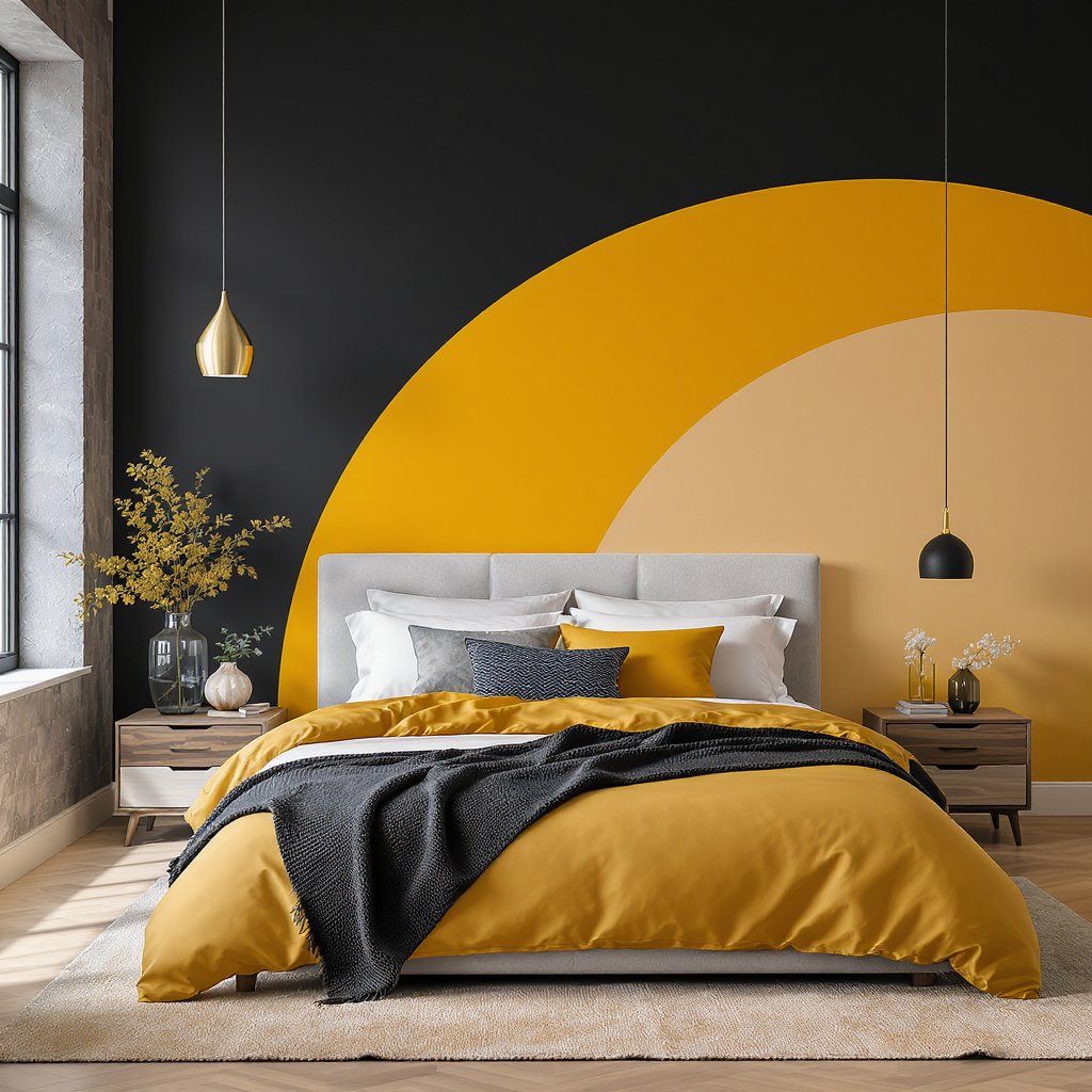 Graphite Charcoal and Marigold Mustard Bedroom Color Combination
