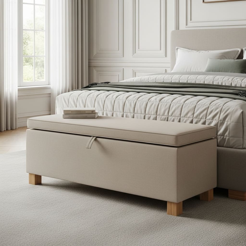 Linen Storage Bed Bench with Wooden Block Legs