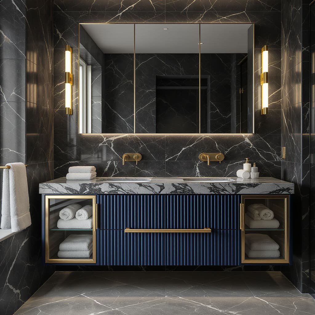 Luxury Double Sink Bathroom Vanity with Marble Top