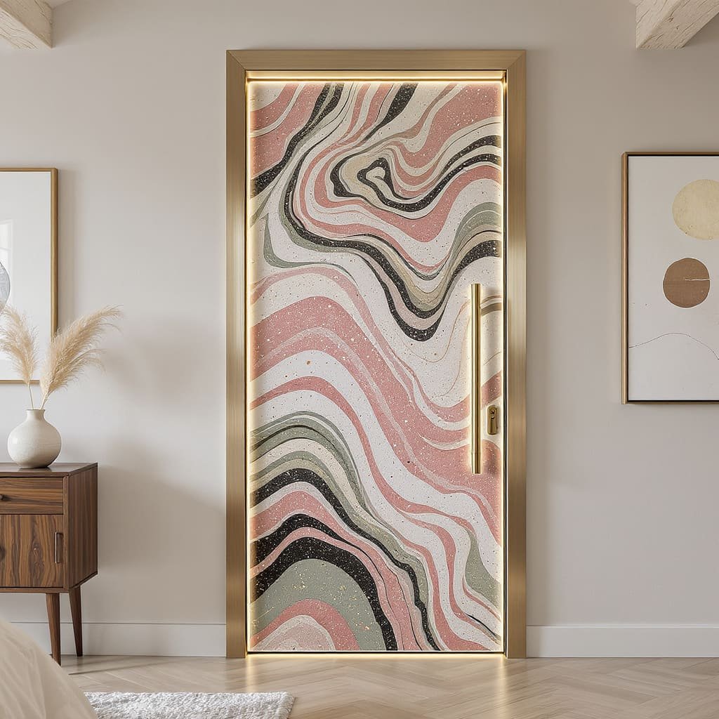 Marble Swirl Art Bedroom Door with LED Frame