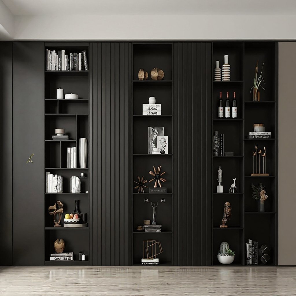 Matte Black Full Wall Showcase Cabinet